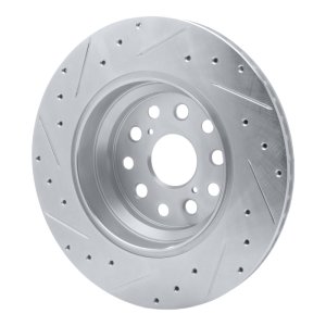 Lexus LS460 Brake Rotor (1) - Right Rear - R1 Concepts - Drilled & Slotted - Silver - `07-`17